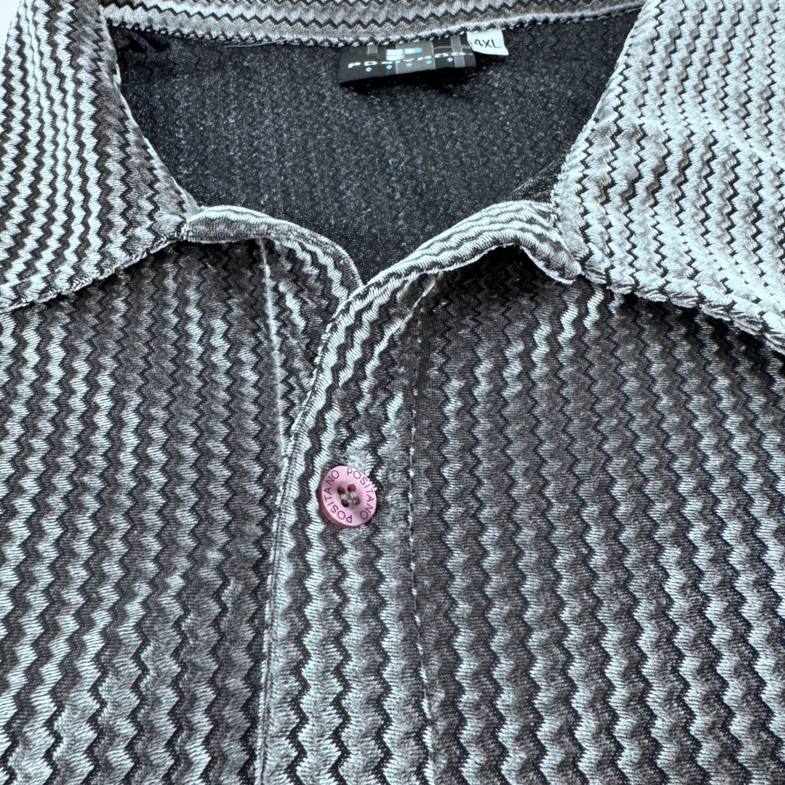 Vtg Positano Mens Iridescent Velvet Geometric Button Up Shirt Made In Usa 4xl — image 4 of 8